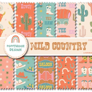 Southwest Digital Pattern Set with Colourful Cowboy Boots, Cactus, and Cowboy Hats