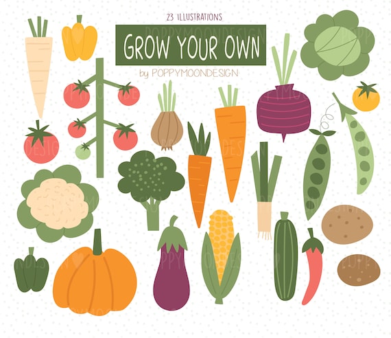 Grow Your Own Vegetables Garden Digital Printable Clipart | Etsy
