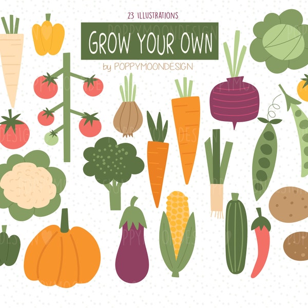 Grow your own, vegetables, garden, digital printable clipart