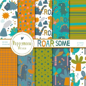 Roarsome, dinosaurs, printable digital paper pack