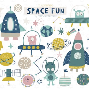 Weltraumspaß, Raumschiffe, druckbare digitale Clipart-Set