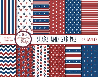 Stars and stripes , 4th July,pattern paper , digital paper pack, instant download