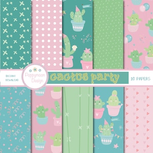 Cactus fête, pack de papier numérique imprimable