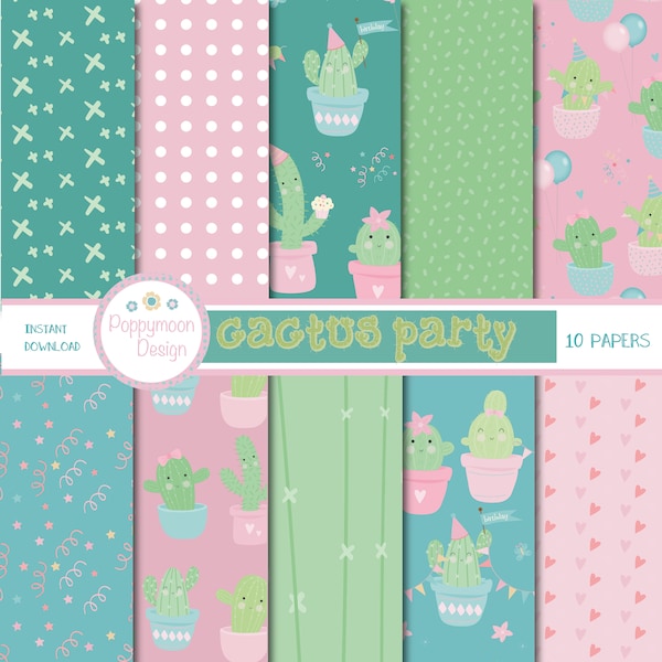 Cactus Party ,printable digital paper pack