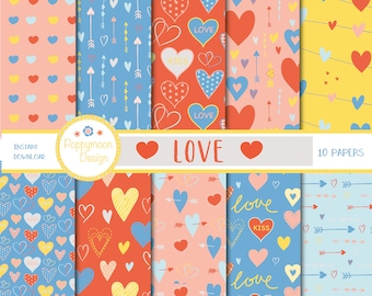 LIEFDE, Valentijn, bruiloft, digitale papier pack