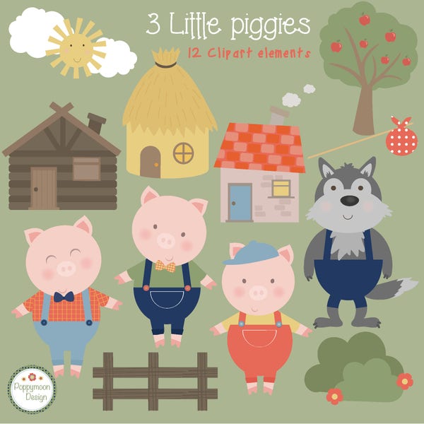 3 Little piggies , ensemble d’images clipart numériques