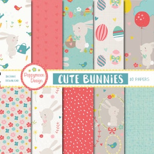 Lapins mignons, Pâques, printemps, pack de papier numérique imprimable