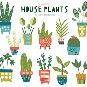 House plants, botanical, digital clip art set