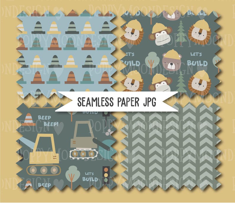 Construction Animals on Diggers Seamless Paper - Cute Animal Pattern - Etsy