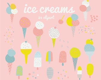 ice creams, summer, digital clip art set