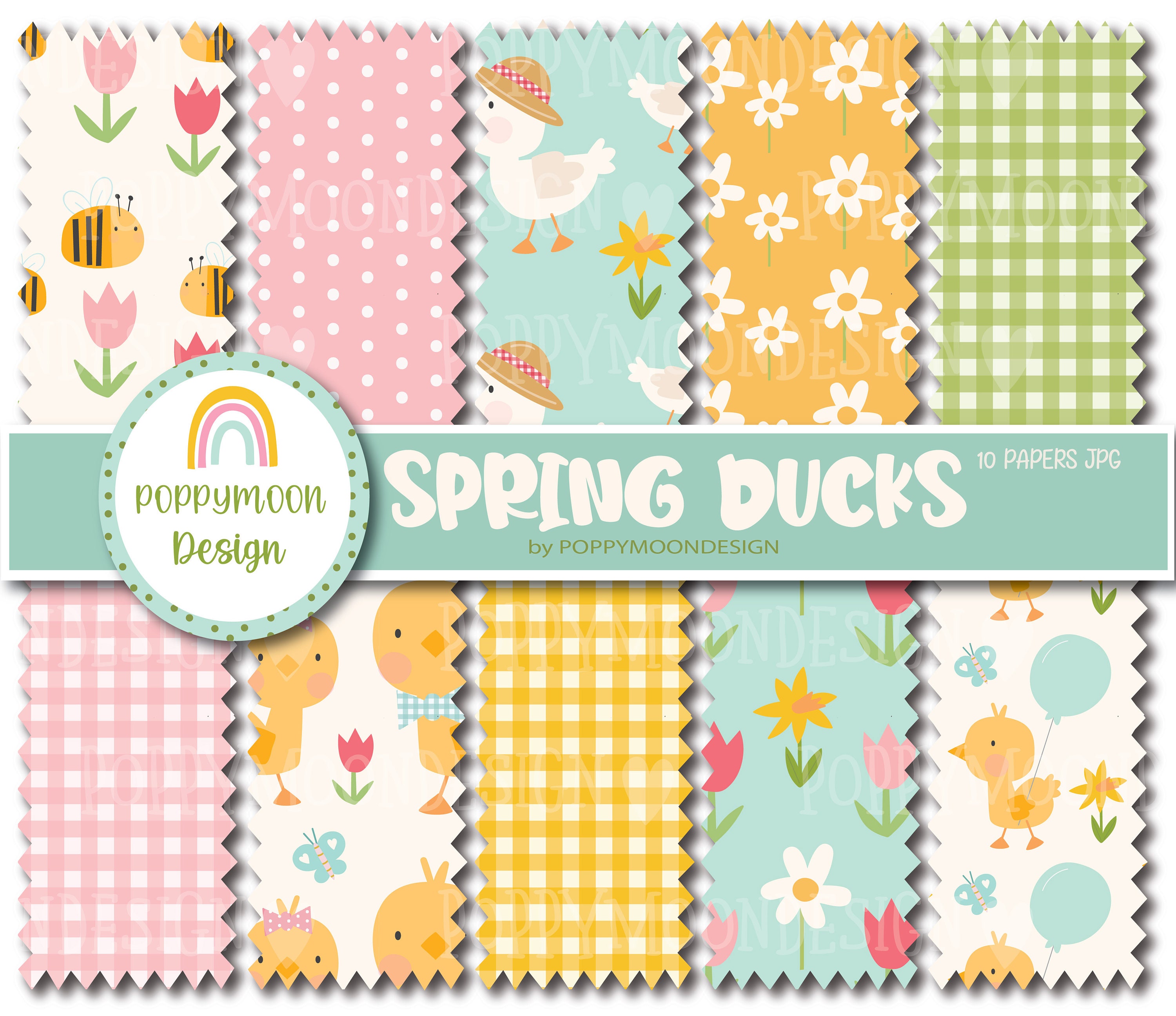 Spring Ducks, easter, digital paper pack