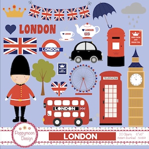 Londres, ícones de Londres, Big Ben, Union Jack, conjunto de clipart digital