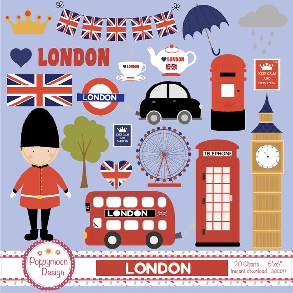 London , London icons, Big ben, union jack, digital clipart set