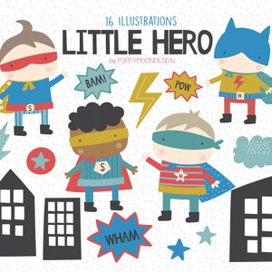 Little Hero, cute super heros, printable digital clipart set