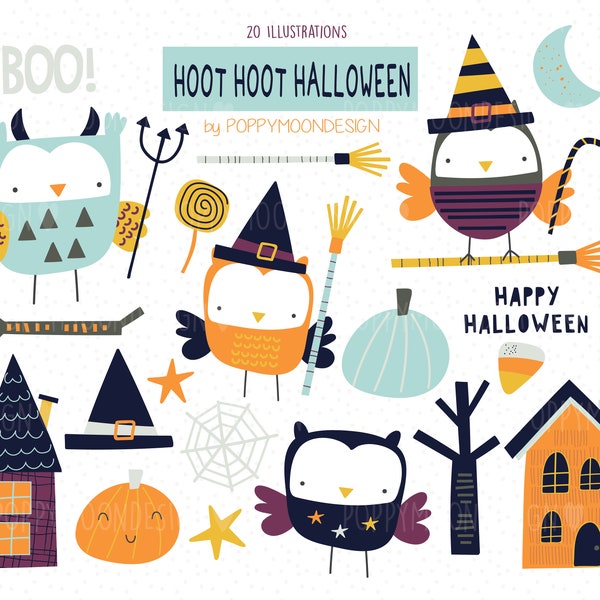 Hoot Hoot Halloween , printable digital clipart set