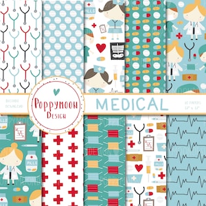 Médico, Doutor, enfermeiro, pacote de papel digital, papel para scrapbook