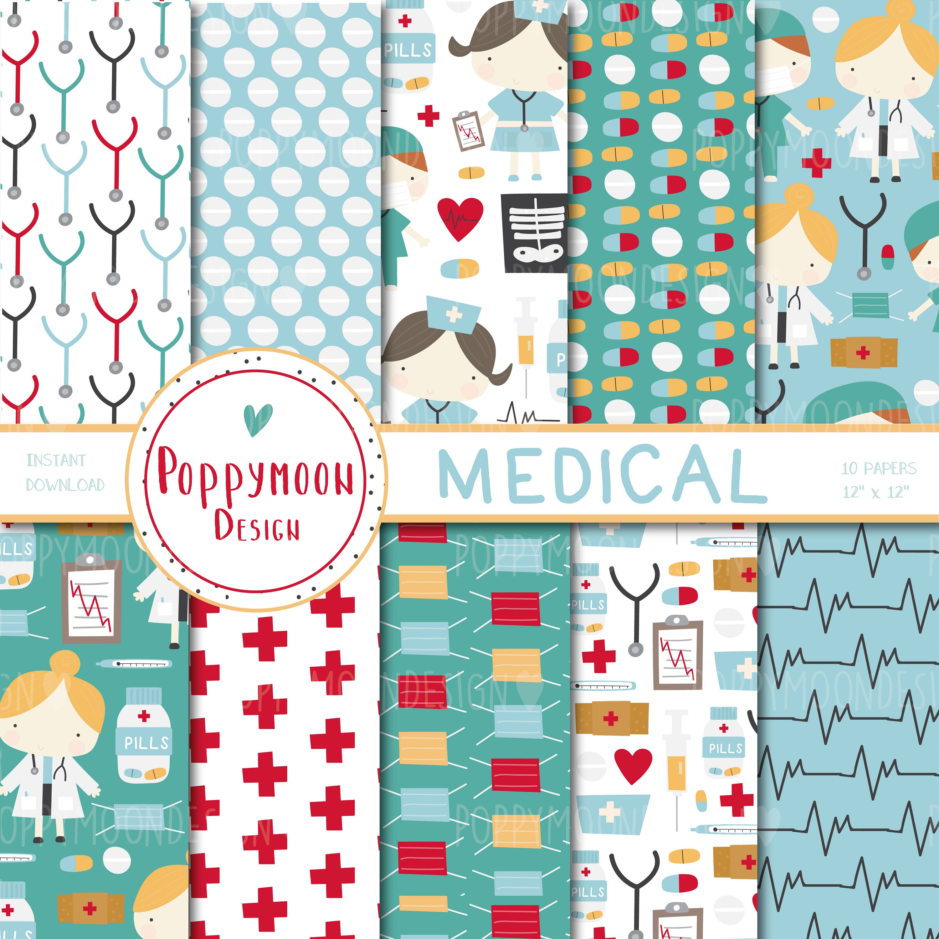 Medical Doctor Nurse Digital Paper Pack Scrapbook Paper Etsy UK