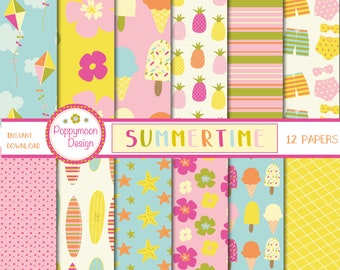 Summertime, colourful, digital paper pack