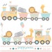 Train baby animals pink yellow blue and green printable digital clipart set