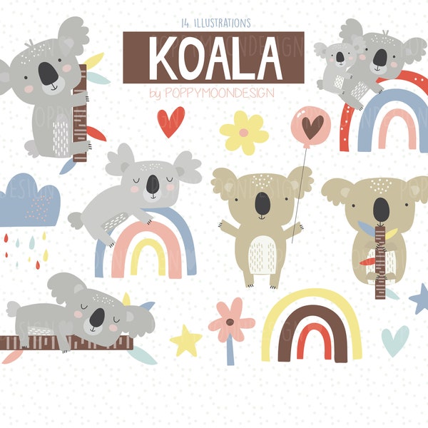 Koala, animal, digital printable clipart set