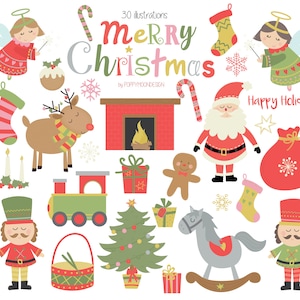 Feliz Natal, conjunto de clipart digital para impressão