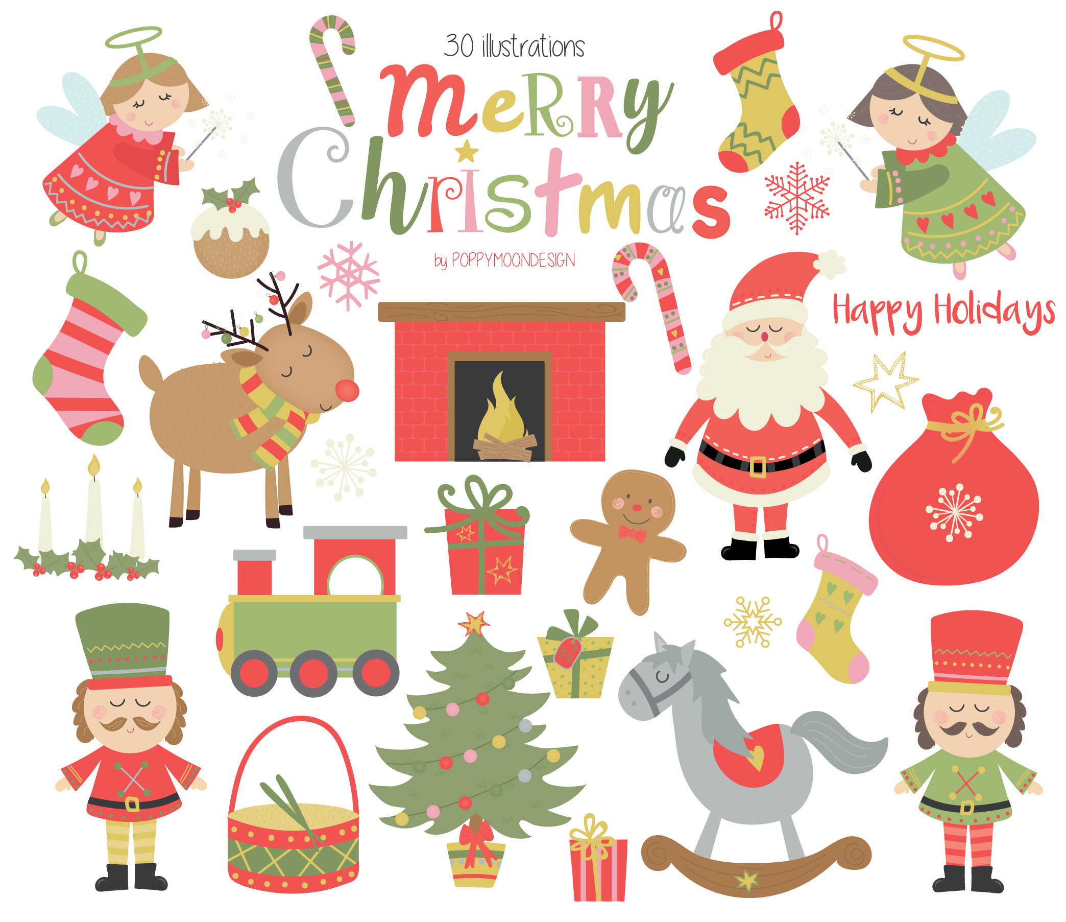 Merry christmas printable digital clipart set | Etsy