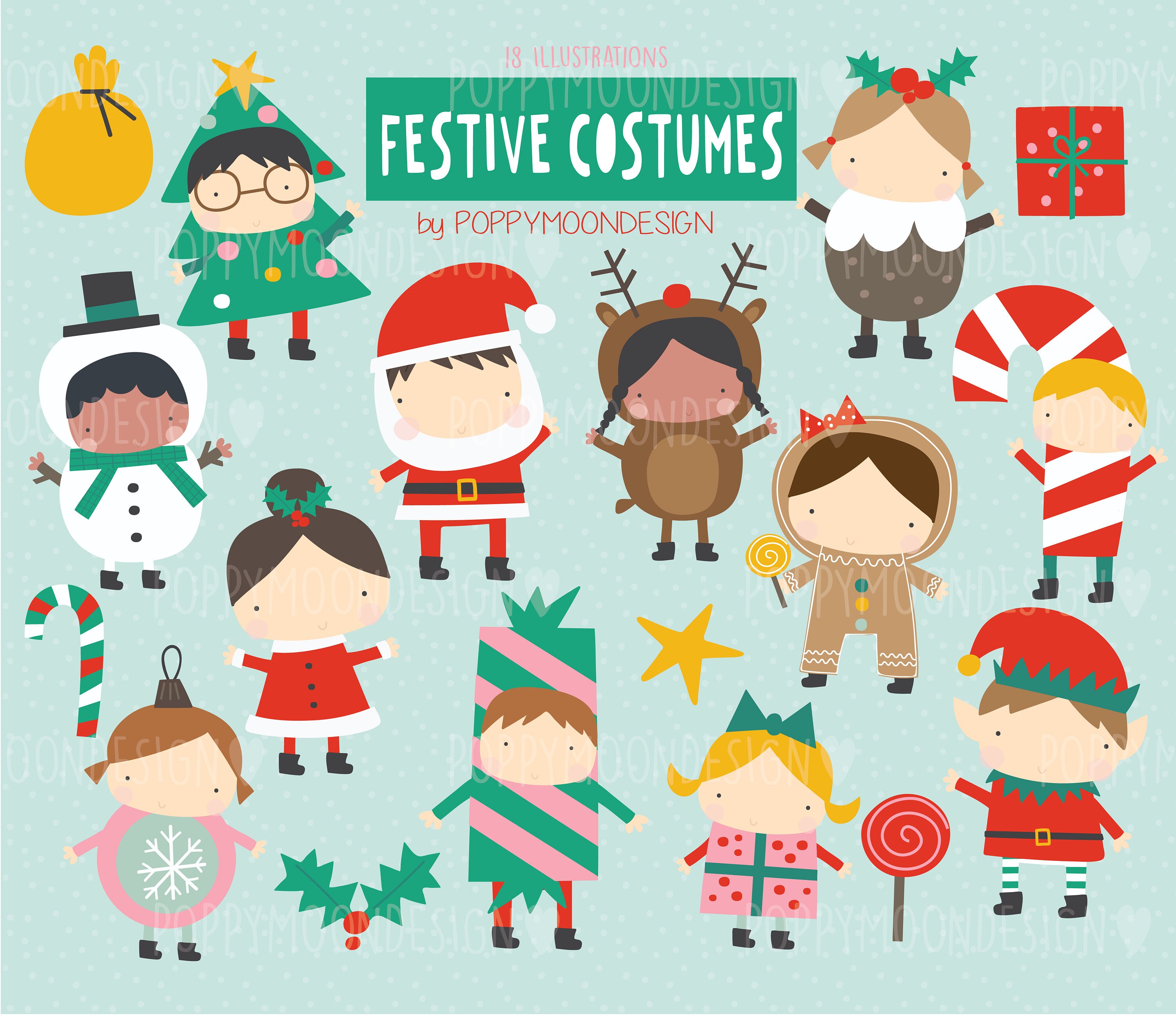 christmas dress up clipart Cartoon kids wearing Christmas costumes. Kids in carnival party reindeer, fir tree and penguin costumes vector illustration set. Kids in Christmas Stock Vector Image & Art