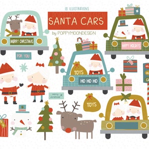 Santa Cars , Weihnachten, buntes digitales Clip Art Set