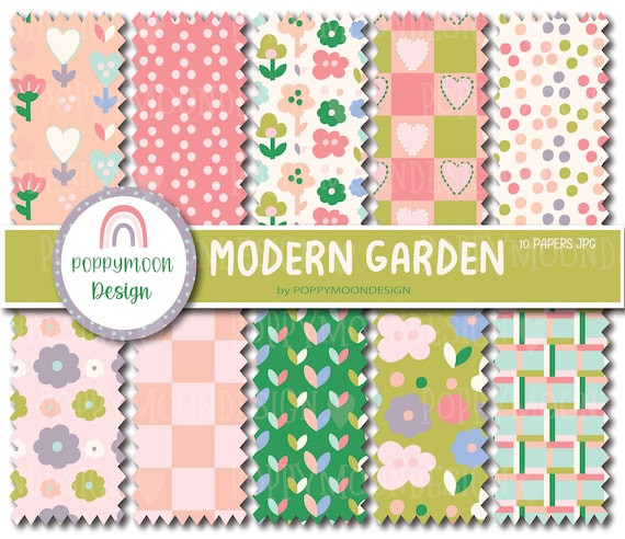 Colourful Modern Garden Flower Digital Patterns Set - Coordinating Designs Included
