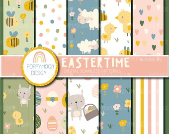 Easter time, pastel spring, printable seamless digital paper pack