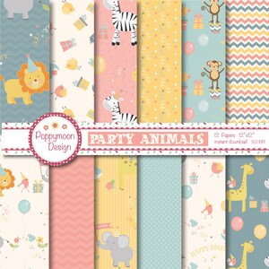Party Animals ,  printable digital paper pack