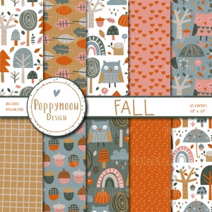 Fall, autumn leaves, fall patterns, printable digital paper pack