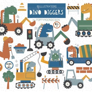 Dino Diggers, Dinosaurs , printable digital clipart set image 1