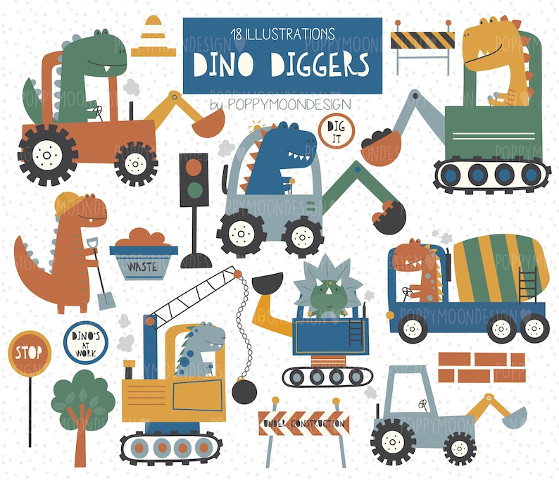 Dino Diggers, Dinosaurs , printable digital clipart set image 1