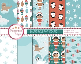 Eskimos, arctic patterns,  printable digital paper pack