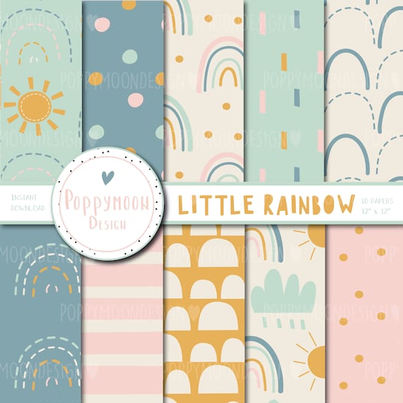 Little Rainbow,baby pattern, printable digital paper pack