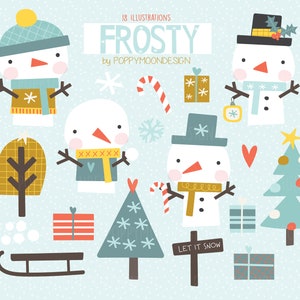 Frosty, snowmen clipart, christmas illustrations, printable digital clipart set