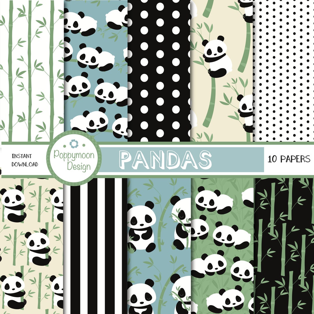Pandas Paper, Animals, Printable Digital Paper Pack - Etsy