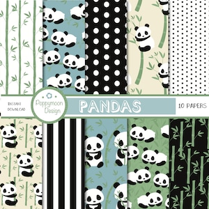 Panda's papier, dieren, printbare digitale papier verpakking