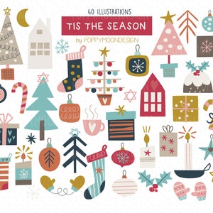 Tis the season clipart, christmas illustrations, printable digital clipart set