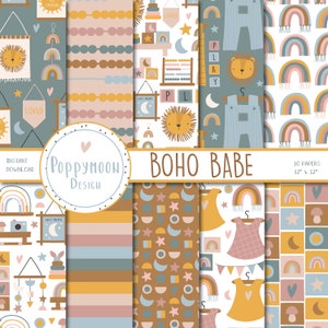Boho Babe, vivero boho, nuevo bebé, paquete de papel digital, papel de álbum de recortes