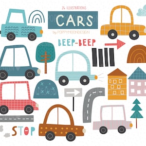 Cars, transport, digital printable clipart