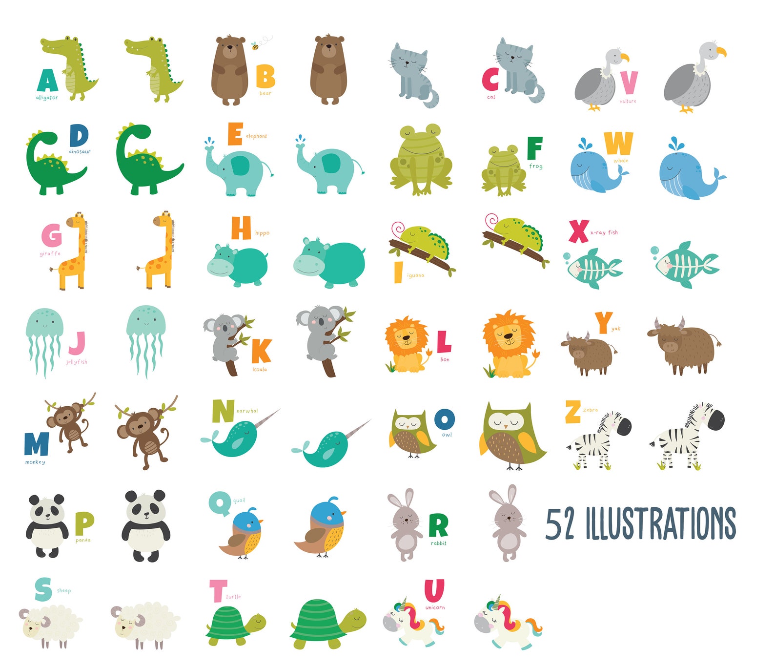 Animal Alphabet Animals Printable Digital Clipart Set Etsy