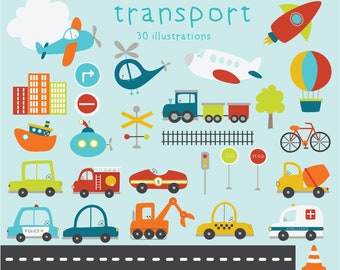 Transport, vehicles, boys, digital clip art set