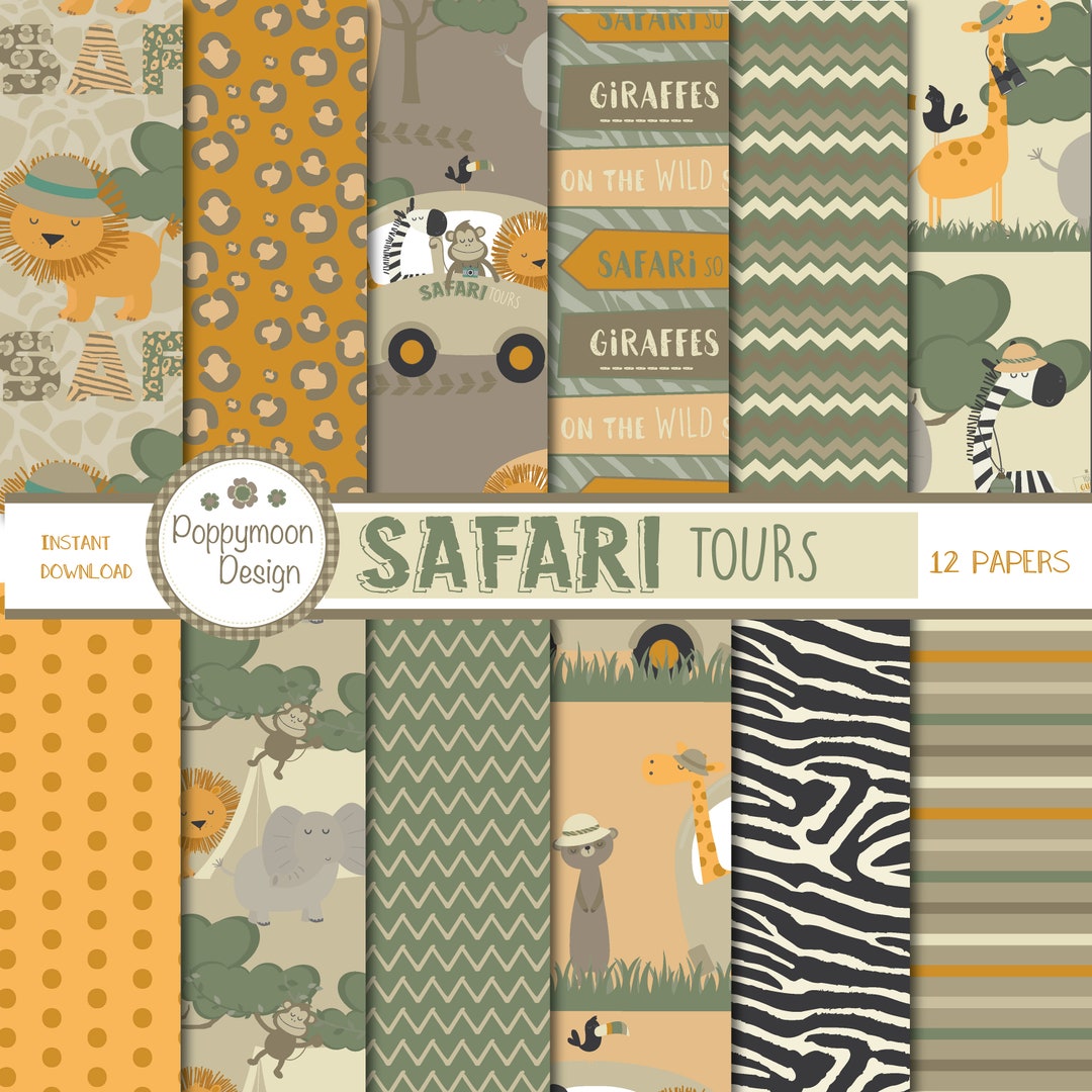 Safari Tours, Animals, Printable Digital Paper Pack - Etsy