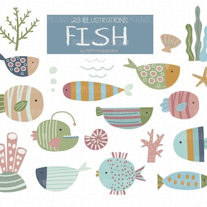 Fische, unter dem Meer, druckbare digitale Clip Art Set