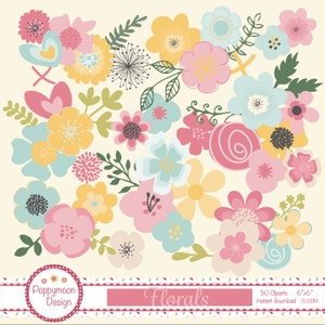 Pretty florals, utilisation commerciale et personnelle, clipart imprimable numérique