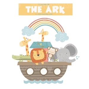 Wunderliche Arche Noah Tiere und Regenbogen Clipart Bild
