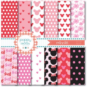 Estilo Minnie Mouse en rosas y rojos, Digital Paper Pack