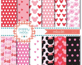 Minnie Mouse style in pinks and reds, Digital Paper Pack